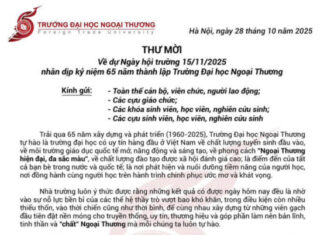 THƯ MỜI CÁC THẾ HỆ SINH VIÊN, HỌC VIÊN, NGHIÊN CỨU SINH; CÁC CỰU GIÁO CHỨC VÀ TOÀN THỂ CÁN BỘ, VIÊN CHỨC, NGƯỜI LAO ĐỘNG VỀ DỰ NGÀY HỘI TRƯỜNG 15/11/2025 NHÂN DỊP KỶ NIỆM 65 NĂM THÀNH LẬP TRƯỜNG (1960 – 2025)
